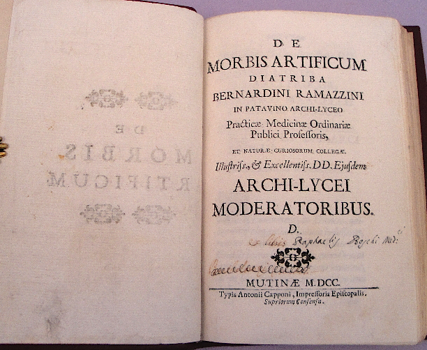 Title page from De morbis artificium diatriba.